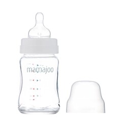 Mamajoo Glass Feeding Bottle 180ml & Non Spill Training Cup Purple 270ml with Handle - Thumbnail