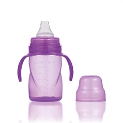 Mamajoo Glass Feeding Bottle 180ml & Non Spill Training Cup Purple 270ml with Handle - Thumbnail
