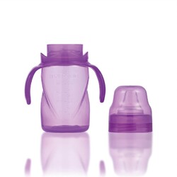 Mamajoo Glass Feeding Bottle 180ml & Non Spill Training Cup Purple 270ml with Handle - Thumbnail