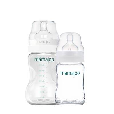 Mamajoo Glass Feeding Bottle 180 ml & Silver Feeding Bottle 250ml