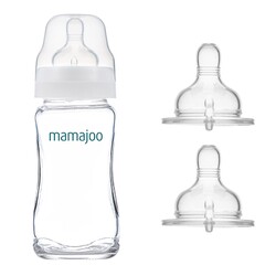 Mamajoo - Mamajoo Glass Feeding Bottle 240 ml & Anti Colic Glass Bottle Teat 0 Months & Storage Box