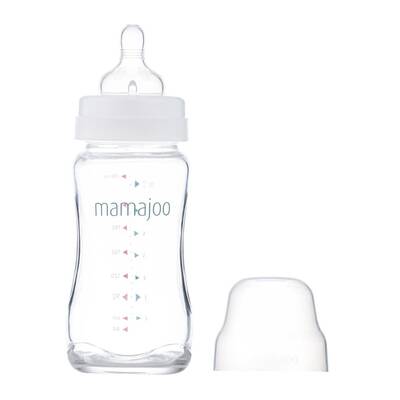 Mamajoo Glass Feeding Bottle 240 ml & Anti Colic Glass Bottle Teat 0 Months & Storage Box