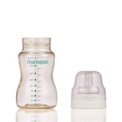 Mamajoo Gold-Babyflasche 250 ml & Anti-Kolik-Flaschensauger mit Aufbewahrungsbox / 0+ Monate, klein, 2er-Pack