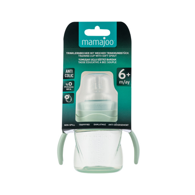 Mamajoo Kulplu Eğitici Bardak 160 ml & İkili Beslenme Kaşığı / Powder Green