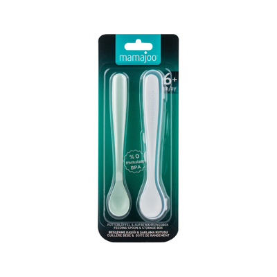 Mamajoo Kulplu Eğitici Bardak 160 ml & İkili Beslenme Kaşığı / Powder Green