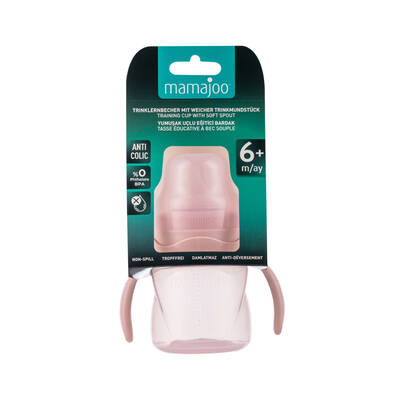 Mamajoo Kulplu Eğitici Bardak 160 ml & İkili Beslenme Kaşığı / Powder Pink