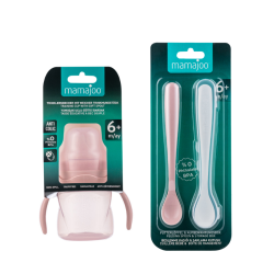 Mamajoo Kulplu Eğitici Bardak 160 ml & İkili Beslenme Kaşığı / Powder Pink - 9