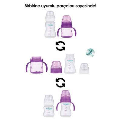 Mamajoo Kulplu Eğitici Bardak 160ml & Silver Biberon 250ml/Mor