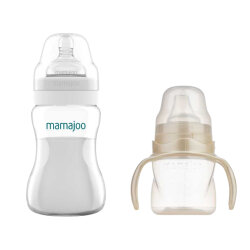 Mamajoo Antikolik Biberon 250 ml & Antikolik Akıtmaz Alıştırma Bardağı 160 ml – Pearl - Mamajoo