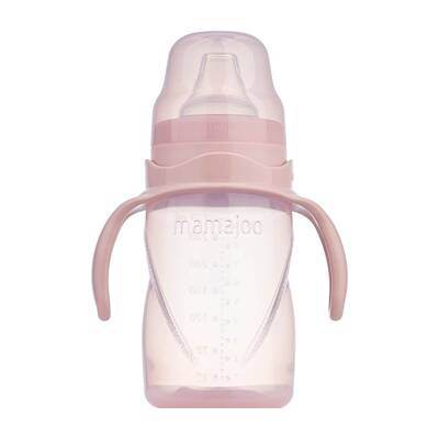 Mamajoo Kulplu Eğitici Bardak 270 ml & İkili Beslenme Kaşığı / Powder Pink