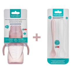 Mamajoo Kulplu Eğitici Bardak 270 ml & İkili Beslenme Kaşığı / Powder Pink - 2