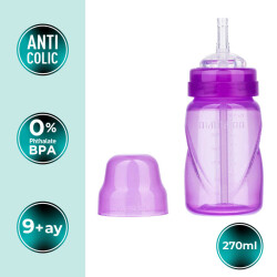 Mamajoo Leak-Proof Anti-Colic Straw Cup, 270 ml, Purple, 12 Mo+ - 2