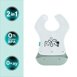 Mamajoo Silikon & Kumaş Katlanır Mama Önlüğü | 2-in-1 Powder Green - 2