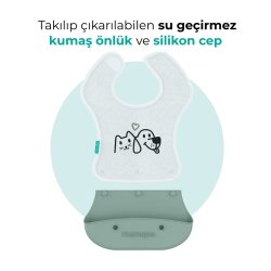 Mamajoo Silikon & Kumaş Katlanır Mama Önlüğü | 2-in-1 Powder Green - 4