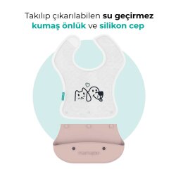 Mamajoo Silikon & Kumaş Katlanır Mama Önlüğü | 2-in-1 Powder Pink - 4