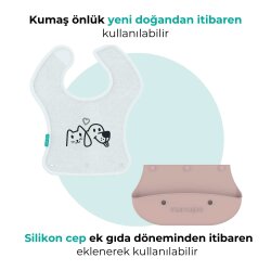 Mamajoo Silikon & Kumaş Katlanır Mama Önlüğü | 2-in-1 Powder Pink - 5