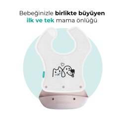 Mamajoo Silikon & Kumaş Katlanır Mama Önlüğü | 2-in-1 Powder Pink - 7