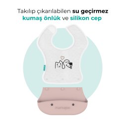 Mamajoo Silikon & Kumaş Katlanır Mama Önlüğü | 2-in-1 Powder Pink - 3