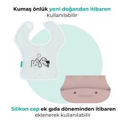 Mamajoo Silikon & Kumaş Katlanır Mama Önlüğü | 2-in-1 Powder Pink - 4