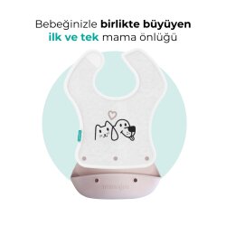 Mamajoo Silikon & Kumaş Katlanır Mama Önlüğü | 2-in-1 Powder Pink - 6