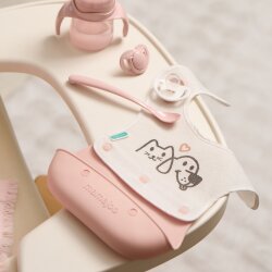 Mamajoo Silikon & Kumaş Katlanır Mama Önlüğü | 2-in-1 Powder Pink - 8