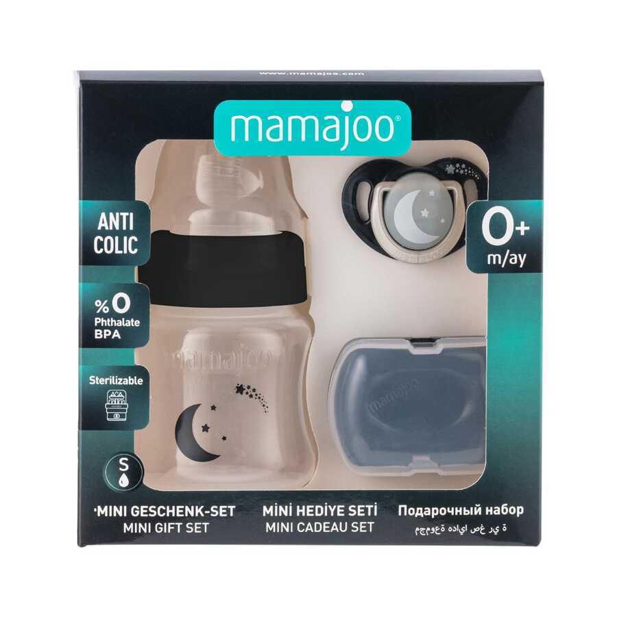 Mamajoo Yenidoğan Bebek Seti | Anti-Kolik Biberon 150 ml Siyah, Ortodontik Emzik & Saklama Kutusu, 3lü Set - Mamajoo