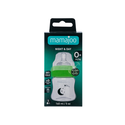 Mamajoo Nacht&Tag Babyflasche 160 ml & 2 x Trink-Lernbecher / Babyflasche Griff & 2 x Anti-Kolik Weicher Schnabel & Aufbewahrungsbox