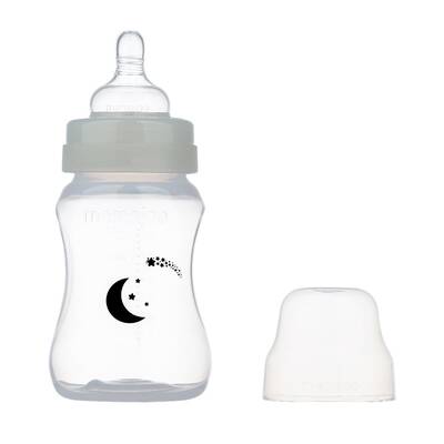 Mamajoo Nacht&Tag Babyflasche 270 ml & Auslaufsichere Trink-Lernbecher Schwarz 270ml mit Griff & Anti-Kolik Weicher Schnabel