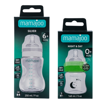 Mamajoo Night&Day Feeding Bottle 160 ml & Silver Feeding Bottle 250ml