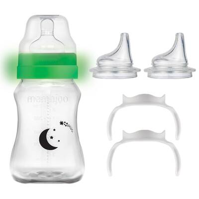 Mamajoo Night&Day Feeding Bottle 270 ml & Anticolic Soft Spout 2-pack & Storage Box & Training Cup Bottle Handles