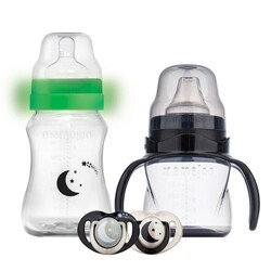 Mamajoo - Mamajoo Night & Day Feeding Bottle 270 ml & Non Spill Training Cup Black 160ml with Handle & Orthodontic Design Soothers Black & Pearl with Sterilization & Storage Box 6+ months