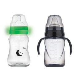 Mamajoo Night&Day Feeding Bottle 270 ml & Non Spill Training Cup Black 270ml with Handle - Thumbnail