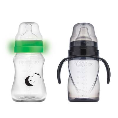 Mamajoo Night&Day Feeding Bottle 270 ml & Non Spill Training Cup Black 270ml with Handle