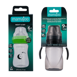 Mamajoo Night&Day Feeding Bottle 270 ml & Non Spill Training Cup Black 270ml with Handle - Thumbnail