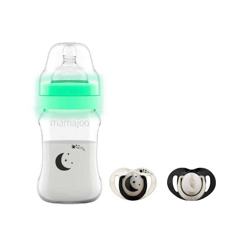 Mamajoo Night & Day Feeding Bottle 270 ml & Orthodontic Design Soothers Black & Pearl with Sterilization & Storage Box / Night & Day 6+ month - Mamajoo