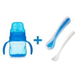  - Mamajoo Non Spill Training Cup Blue 160ml with Handle & Twin Feeding Spoons Blue & Storage Box