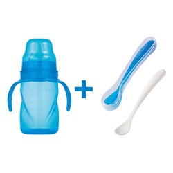 Mamajoo Non Spill Training Cup Blue 270ml with Handle & Twin Feeding Spoons Blue & Storage Box - Thumbnail