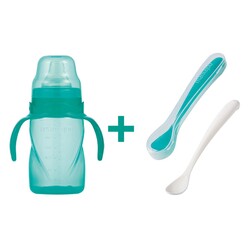 Mamajoo Non Spill Training Cup Green 270ml with Handle & Mamajoo Twin Feeding Spoons Green & Storage Box - Thumbnail