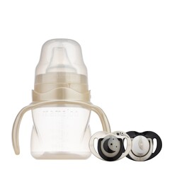 Mamajoo - Mamajoo Non Spill Training Cup Pearl 160ml with Handle & Orthodontic Design Soothers Black & Pearl with Sterilization & Storage Box / Night & Day 6+ months