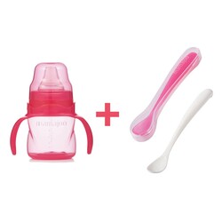 Mamajoo Non Spill Training Cup Pink 160ml with Handle & Twin Feeding Spoons Pink & Storage Box - Thumbnail