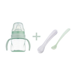 Mamajoo Non Spill Training Cup Powder Green 160ml with Handle & Twin Feeding Spoons Powder Green & Storage Box - 1