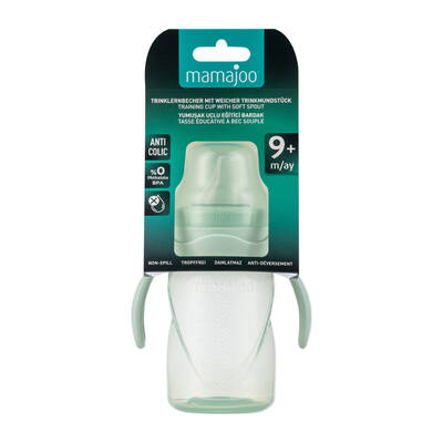 Mamajoo Non Spill Training Cup Powder Green 270ml with Handle & Anticolic Soft Spout 2-pack & Storage Box