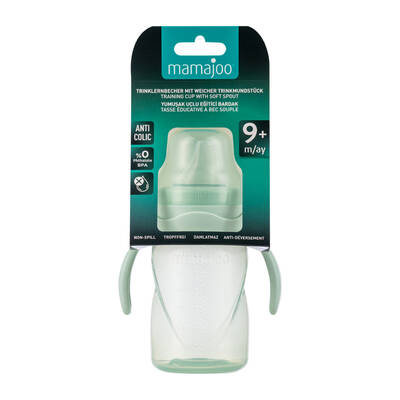 Mamajoo Non Spill Training Cup Powder Green 270ml with Handle & Orthodontic Design Soother Powder Green with Sterilization&Storage Box 12+ months