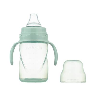 Mamajoo Non Spill Training Cup Powder Green 270ml with Handle & Twin Feeding Spoons Powder Green & Storage Box