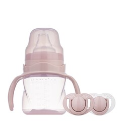 Mamajoo Non Spill Training Cup Powder Pink 160ml with Handle & Orthodontic Design Soother Powder Pink with Sterilization&Storage Box 6+ months - Thumbnail