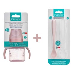 Mamajoo Non Spill Training Cup Powder Pink 160ml with Handle & Twin Feeding Spoons Powder Pink & Storage Box - 2