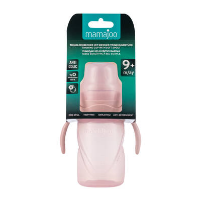 Mamajoo Non Spill Training Cup Powder Pink 270ml with Handle & Anticolic Soft Spout 2-pack & Storage Box