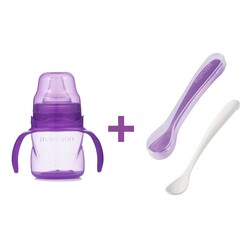 Mamajoo Non Spill Training Cup Blue Purple 160ml with Handle & Twin Feeding Spoons Purple & Storage Box - Thumbnail
