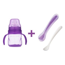  - Mamajoo Non Spill Training Cup Blue Purple 160ml with Handle & Twin Feeding Spoons Purple & Storage Box