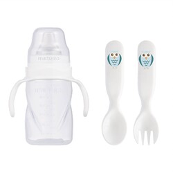 Mamajoo Non Spill Training Cup White 270ml with Handle & Design Spoon & Fork Set Owl - Thumbnail